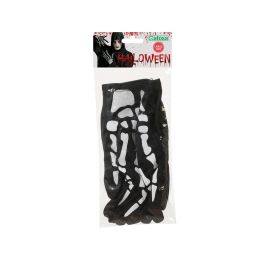 Guantes Negros Adulte avec Impression d'Os Blancs pour Costume de Squelette - Halloween, Carnaval, Fêtes à Thème