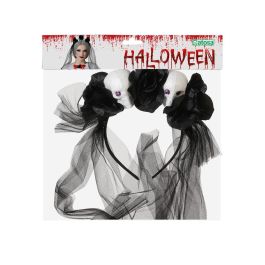 Serre-tête pour adulte Halloween avec décor de crânes et fleurs noires, idéal pour déguisement fantôme, mariée squelettique ou esprit sombre