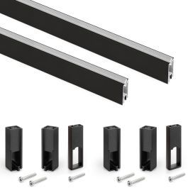 Emuca Lot de 2 rails de penderie Luxe de 1,15 m de long avec supports, Aluminium et Plastique, Peint en noir texturé