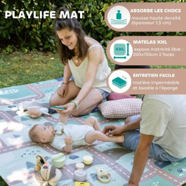 BEABA Tapis de motricité Play Life Landform XXL 200 x 150 cm - Mousse haute densité, imperméable, 2 faces - Pour l'éveil moteur et les jeux de bébé