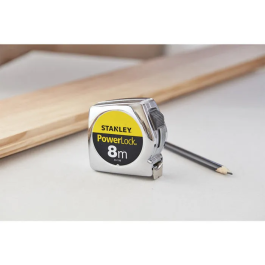STANLEY Powerlock Classic ABS - Mètre ruban 8m à revêtement Mylar anti-abrasion - Crochet 3 rivets - Fonction blocage - Mesures intérieures et extérieures