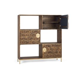 GINER Y COLOMER Dora2 - Bibliothèque en bois de manguier et métal, couleur noyer, style élégant, dimensions 143x130x40 cm