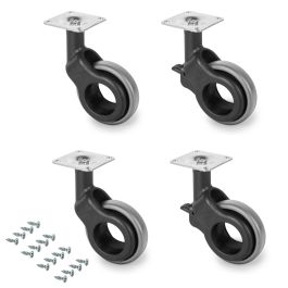 Emuca Lot de 4 roulettes Hole 2 avec plétine de montage, diamètre 60mm, Acier et Plastique, Plastique gris