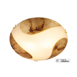 RABALUX Lampe de Plafond "Art Gold" 2xE27 IP20 RAB-1942, Lustre Classique en Verre Blanc et Doré, Diamètre 40 cm