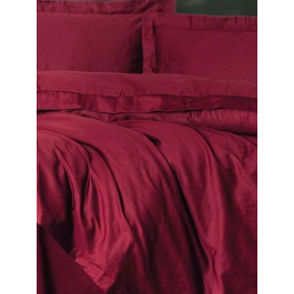 Ranforce Parure de lit 1 housse de couette 140 x 200 cm + 1 taie d'oreiller 60 x 60 cm - Satin Rouge bordeaux