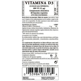Vitamine D3 (cholécalciférol) Solgar 600 iu 60 Capsules