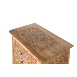 GINER Y COLOMER - Table de Chevet 4 Tiroirs en Bois de Manguier avec Détails Floraux Peints à la Main - Frontis 35 cm - Dimensions Intérieures Tiroir 32x23x9 cm