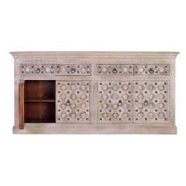 GINER Y COLOMER BAKRA Buffet en bois de mangle avec 4 portes et 4 tiroirs - Finition blanc lavé - 190 x 92 x 42 cm