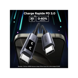 UGREEN Câble USB-C vers USB-C 100W PD Nylon Tressé Recharge Rapide Transfert de Données 2 mètres Noir