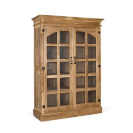 GINER Y COLOMER Bibliothèque en bois de teca massif naturel avec 2 portes vitrées à multiples carreaux et 5 étagères, 180 x 130 x 45 cm