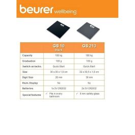 Balance Numérique de Salle de Bain Beurer GS10 Noir verre 180 kg