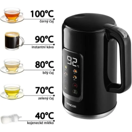 Sencor SWK 0951BK - Bouilloire électrique 1,7 litre 2200 W, inox, contrôle de température 40-100°C, écran LED, triple sécurité