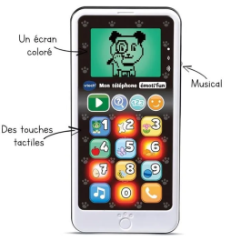 Vtech - Mi Teléfono Emocional - Idioma Francés - 12 Teclas - Pantalla Retroiluminada - 50 Frases y Canciones