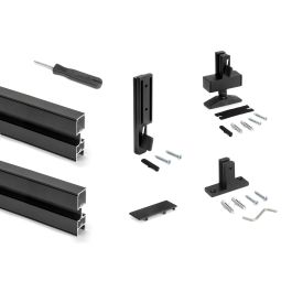 Emuca Lot de 3 cadres Zero avec quincaillerie et profilés pour montage au sol et au mur avec niveleur rectangulaire, Aluminium et Zamak, Noir texturé