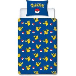 Juego de cama - POKEMON - Pikachu y Poké-ball - Microfibra - 1 funda nórdica 140 x 200 cm + 1 funda de almohada 63 x 63 cm