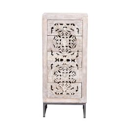 GINER Y COLOMER - Buffet commode 5 tiroirs en bois de manguier avec base en fer, couleur blanc vieilli et gris, dimensions 105 x 45 x 35 cm Precio: 719.988. SKU: B1G36ZF942