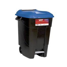 Tayg Contenant à pédale 100L, bac poubelle industriel, plastique résistant, idéal pour cuisine, bureau, extérieur, bleu