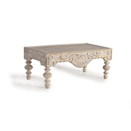 GINER Y COLOMER Table basse en bois de manguier sculptée à la main, style rustique élégant, finition blanc vieilli, 110 x 60 x 46 cm Precio: 539.988. SKU: B14ETZK9E2