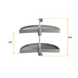 Emuca jeu de plateaux rotatifs Shelvo 1/2 lune, pour module de 800mm, plastique et aluminium, Gris