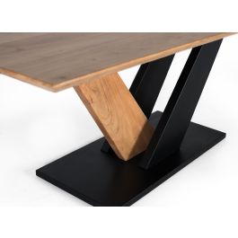 Giner y Colomer - Table de salle à manger rectangulaire en bois d'acacia massif naturel et métal noir, 200x100x77 cm