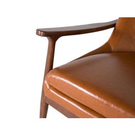 GINER Y COLOMER Fauteuil moderne en bois et cuir synthétique brun avec détails Dora2 - Accoudoirs courbes, pieds coniques dorés
