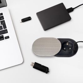 Emuca Multiconnecteur Vertikal Flat 60, diamètre 60mm, 1 x prise Schuko, 1 x USB Type A, 1 x USB Type C, Acier et Plastique, Acier inoxydable