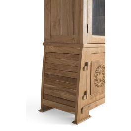 GINER Y COLOMER - Buffet Vitrine en Bois de Teca avec 4 Portes (2 Vitrées, 2 Bois) et Détails Artisanaux, Design Élégant pour Salon - Dimensions 186 x 109 x 42 cm