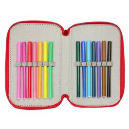 Pochette à crayons triple Mickey Mouse Rouge 12,5 x 19,5 x 5,5 cm 37 Pièces