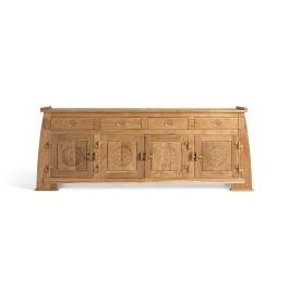 GINER Y COLOMER - Buffet en teck massif, 4 portes et 4 tiroirs, style rustique oriental, finition naturelle, dimensions 78x202x38 cm Precio: 935.9928. SKU: B1AV92VKD8