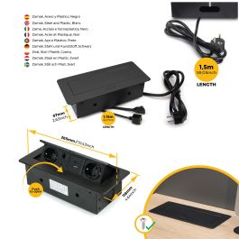 Emuca Multiconnecteur Atom 26 A+C pour bureau, EU, Peint en noir, Acier et Plastique et Zamak.