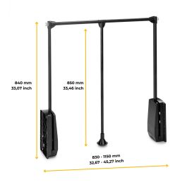 Emuca Penderie rabattable pour armoire Hang, 830 - 1150, Peint en noir, Acier et Plastique.