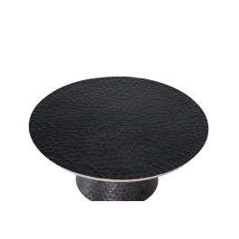 GINER Y COLOMER Table basse ronde en aluminium, finition gris foncé effet martelé avec bordure argentée