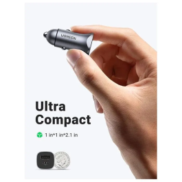 Ugreen Chargeur Voiture 63W, 2 Ports USB-C + USB-A pour Charge Rapide PD, Recharge 2 Appareils Simultanément, Compact et Sécurisé - Gris