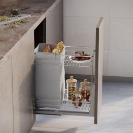 Emuca Chariot coulissant avec paniers et chariot à pain Supra avec fermeture à amortie, module 300, Acier, Chromé