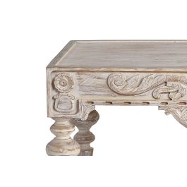 GINER Y COLOMER Table basse en bois de manguier sculptée à la main, style rustique élégant, finition blanc vieilli, 110 x 60 x 46 cm