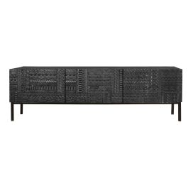 GINER Y COLOMER Buffet TV en bois de manguier massif avec sculpture hiéroglyphe et pattes en fer laqué noir - 180 x 40 x 55 cm Precio: 875.988. SKU: B1FPFC3BXS