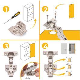 Emuca Lot de 20 charnières coudées X91 à fermeture amortie et embases euro, Hauteur 0, Acier, nickelé