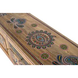 Giner y Colomer - Meuble TV en bois de manguier massif 150 cm, fabriqué à la main avec 3 tiroirs et 2 portes, finition naturelle et détails peints à la main