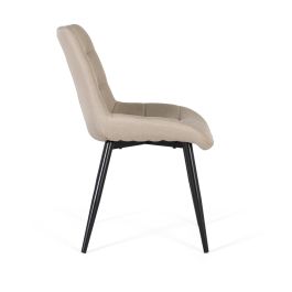GINER Y COLOMER Lot de 2 chaises rembourrées en tissu beige avec piètement en acier noir et capitonné décoratif