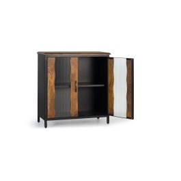 GINER Y COLOMER Buffet Industriel en Bois de Mango et Métal Noir, 2 Portes, Dimensions 90 x 87 x 37 cm, Couleur Noir et Naturel