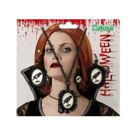 JewelsCraft Set de bijoux victorien à thème corbeau pour costume de vamp - Collar et boucles d'oreilles assortis pour look gothique et élégant - Halloween, cosplay