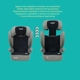 Nania Bogota Siège Auto Groupe 2/3 i-Size (15-36 kg, 100-150 cm) avec ISOFIX, Appui-tête Réglable 9 Positions, Dossier Amovible, Noir
