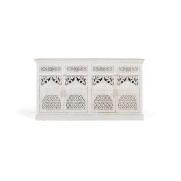 Buffet GINER Y COLOMER en bois de manguier, 4 portes et 4 tiroirs, couleur blanc vieilli - 180x40x90 cm Precio: 1339.992. SKU: B1FE7H8H57