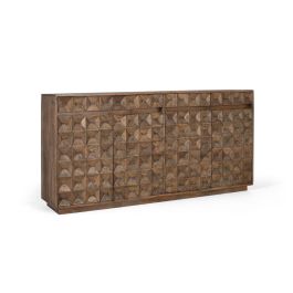 GINER Y COLOMER - Buffet en bois de manguier avec finition vieillie, 4 tiroirs et 4 portes, couleur noyer - Meuble de rangement élégant et fonctionnel