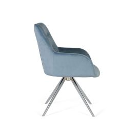 GINER Y COLOMER Tapiza2 - Lot de 2 fauteuils en velours bleu clair, design raffiné, structure rembourrée, pieds en acier nickelé brillant