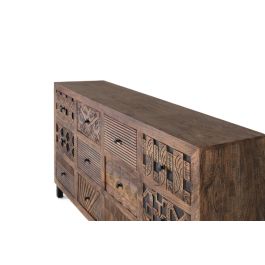 GINER Y COLOMER Buffet ou Meuble de Rangement en Bois de Mango Massif 160 cm, Taille Main, Design à Motifs Géométriques Étniques, Pieds en Fer Noir