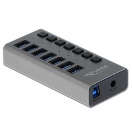 DeLOCK Hub USB Externe 7 Ports SuperSpeed USB 3.2 Gen 1 avec Interrupteur, Alimentation Externe, Câble 1 m, Gris Aluminium, 5 Gbps