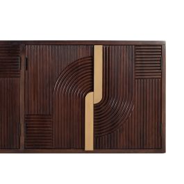 GINER Y COLOMER Dora2 - Buffet en bois de manguier massif 4 portes, détails dorés et pieds métalliques - Coloris noyer - 62x41 cm (porte)
