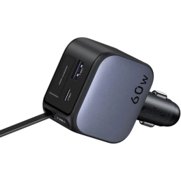Ugreen Chargeur Voiture 60W avec Ports USB-A et USB-C Rétractable Noir - Recharge Rapide pour Smartphone, Tablette et PC Portable