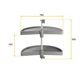 Emuca jeu de plateaux rotatifs Shelvo 1/2 lune, pour module de 900mm, plastique et aluminium, Gris